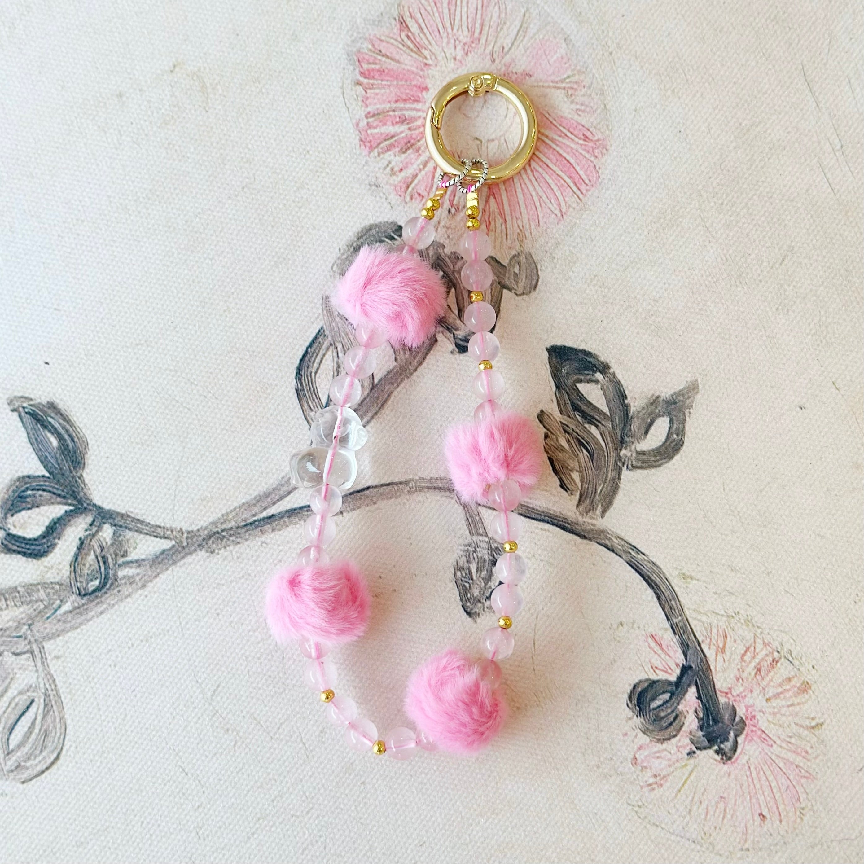 My Fluffy Rose Quartz Crystal Phone Charm