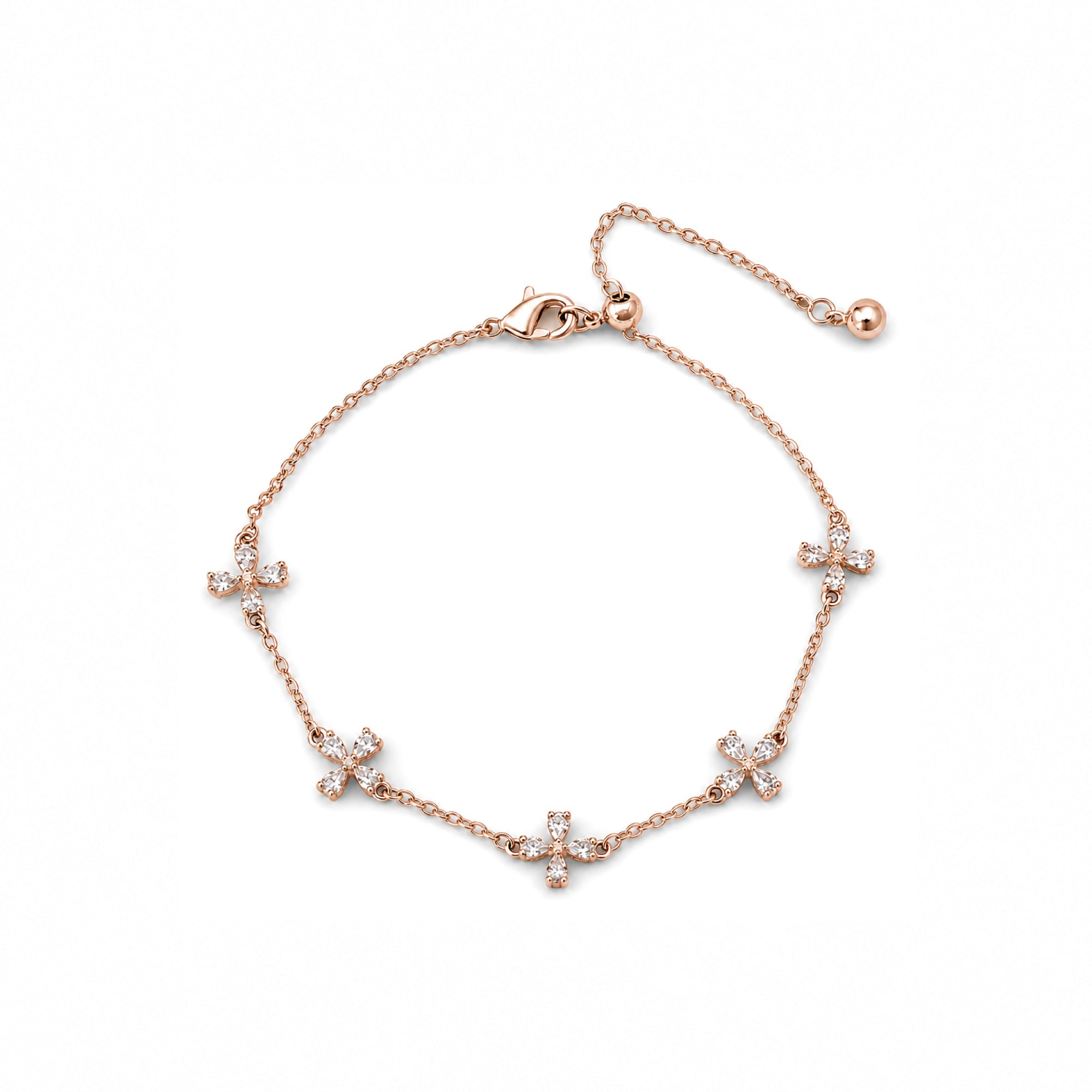 Clover Bloom Bracelet in silver / ROSE GOLD with crystal clover charms on fine chain