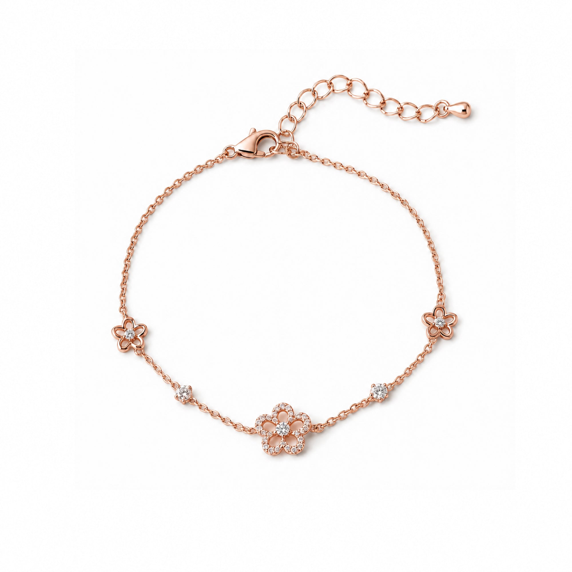 Secret Blossom Bracelet in silver / ROSE GOLD with crystal daisy flower charms