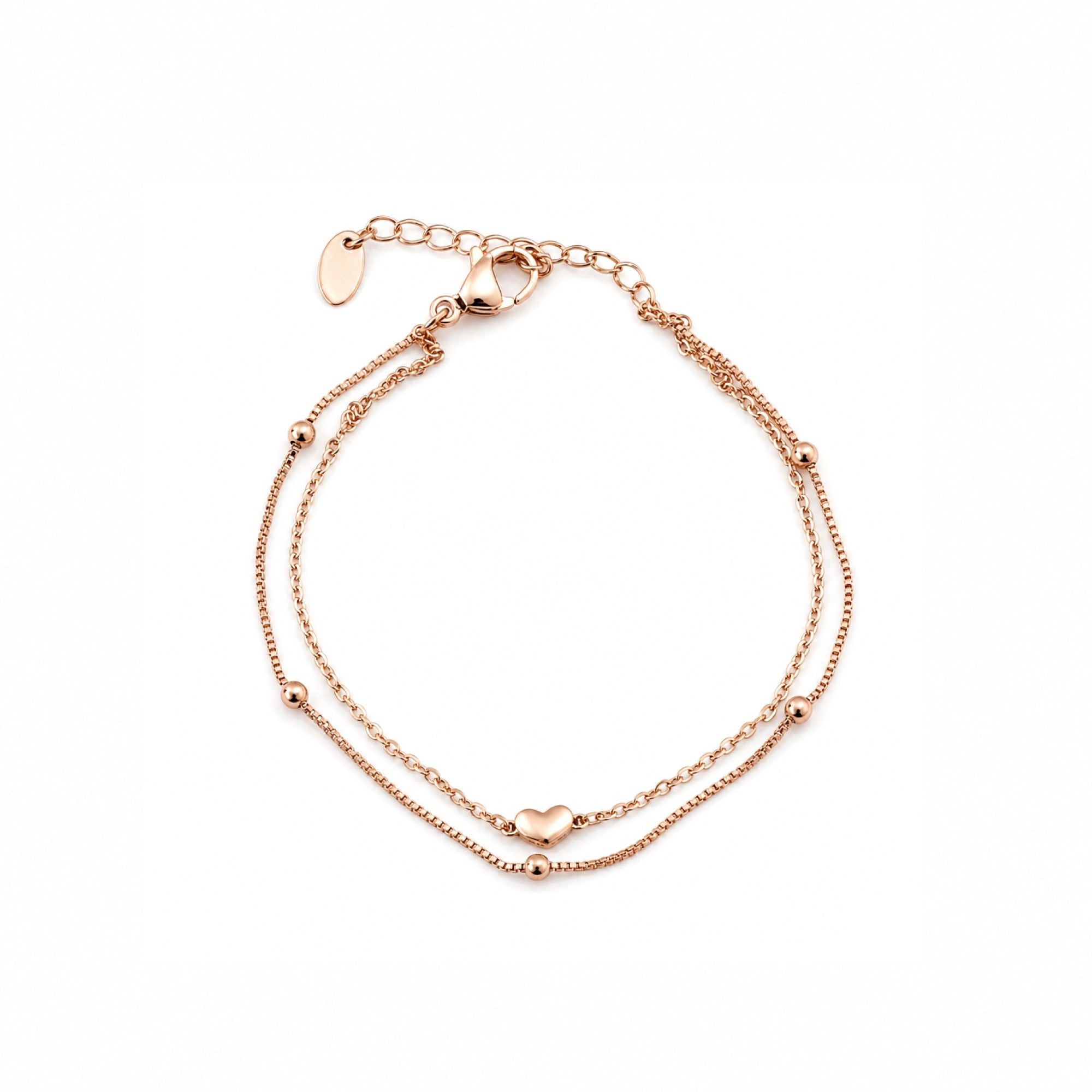 Whisper Heart Bracelet in silver, double-layer chain with heart charm