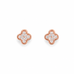 A pair of rose gold stud earrings with a four-petal clover or flower motif, each adorned with a pavé setting of clear round-cut stones, shown on a plain white background.